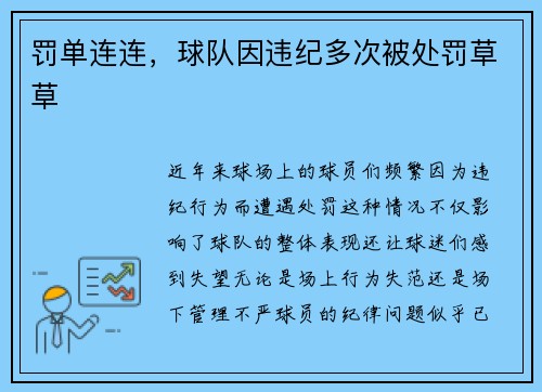 罚单连连，球队因违纪多次被处罚草草